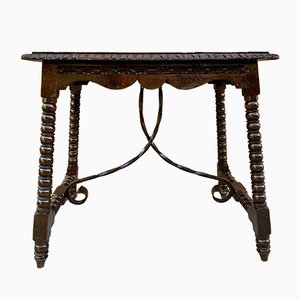 Early 20th-Century Antique Castilian Walnut Table With Solomonic Turn Legs