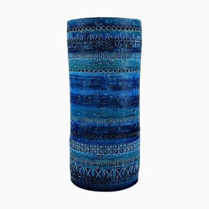 Cylindrical Vase in Rimini Blue Glazed Ceramics by Aldo Londi for Bitossi, 1960s