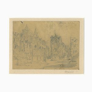 Paysage Urbain - Louis Adolphe Mervi - Crayon sur Papier par Louis Adolphe Mervi - 20ème Siècle