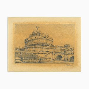 Angelo Rossi - Roma - Castel Sant'Angelo - Lápiz original de Angelo Rossi - años 30