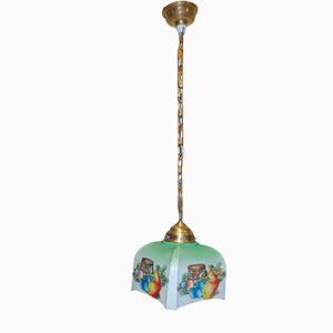 Lámpara de araña antigua Art Nouveau de latón