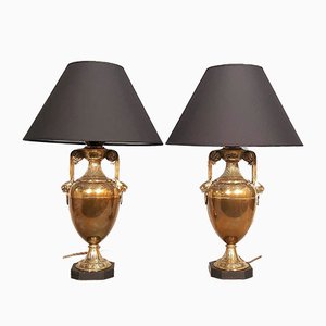 Table Lamps in Antique Bronze & White Marble, Set of 2