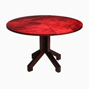 Red Parchment and Mahogany Table by Aldo Tura, 1960s