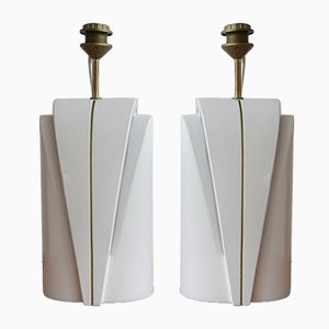 Lampade da tavolo a doppia lampadina in ceramica, anni '80, set di 2