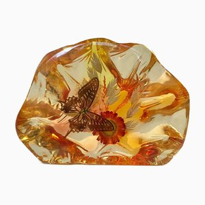 Italian Acrylic Glass Micro Cosmos with Butterfly and Flowers, 1960s
