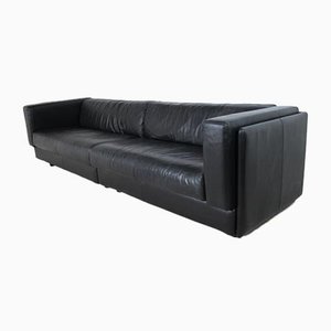 Large Modernist Vintage Black Leather Sofa, 1970s
