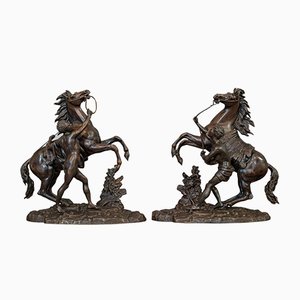Antique French Marly Horses in Bronze after Coustou, Set of 2