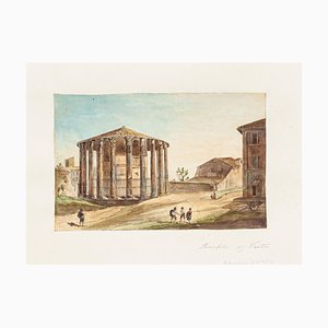 Unknown, Temple of Vesta, Original Hand Watercolor Etching, 19th Century