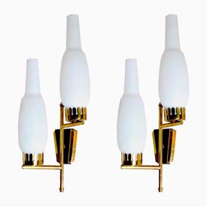 Opalglas & Messing Wandlampen von Stilnovo, 1960er, 2er Set