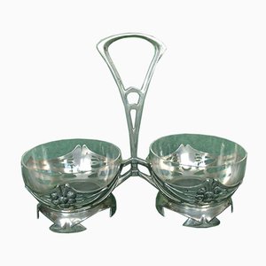 Antique Pewter & Crystal Glass Double Bowls from Bingit Zinn