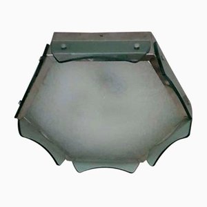 Italian Flat Ceiling Lamp With Green Glass Enclosure, 1960s