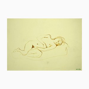Dibujo original sobre papel de Leo Guida, Nude, Original mixed, años 70