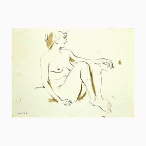 Dibujo Leo Guida, Nude, tinta original y tempera, años 70