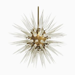 Lámpara de araña italiana Sputnik Mid Century de cristal de Murano y latón