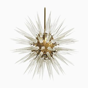 Lámpara de araña Sputnik Mid-Century de cristal de Murano e italiana de latón