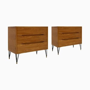 Italian Birch Wood Sideboards with Brass Detail, Set of 2