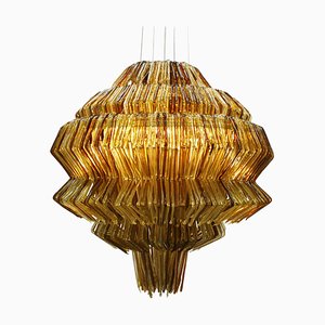 Lámpara Brilli D italiana de oro y policarbonato marrón de Jacopo Foggini