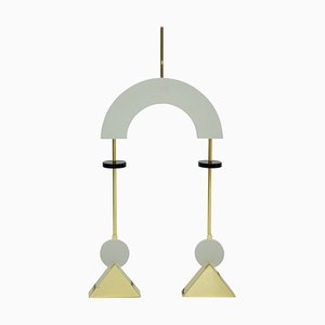 Lámparas colgantes Mid-Century Modern de madera lacada en blanco y bronce