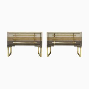 Commodes Style Moderne Mid-Century en Laiton et Verre Murano, Italie, Set de 2
