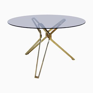 Dutch Modern Brass and Fumé Glass Circular Table