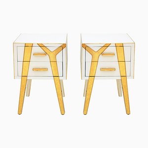 Italian Solid Wood and Glass Bedside Tables from LA Studio, Set of 2