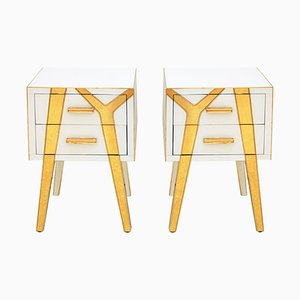 Italian Solid Wood and Glass Bedside Tables from LA Studio, Set of 2