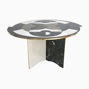 Mid-Century Modern Italian Circular Marble and Brass Table from LA Studio