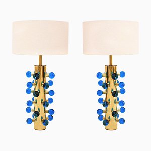 Italienische Mid-Century Modern Style Tischlampen aus Messing & Muranoglas, 2 . Set