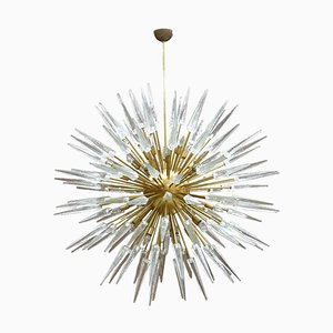 Lampadario Sputnik Mid-Century in stile moderno in vetro di Murano e ottone, Italia