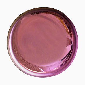Espejo escultural francés moderno de vidrio rosa