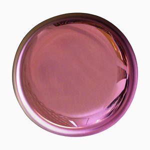 French Modern Sculptural Concave Pink Glass Mirror