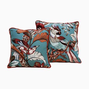 Moderne spanische Kissen aus Leinen mit quadratischem Muster, 2er Set