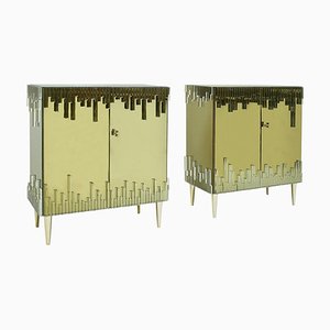 Mid-Century Italian Modern Style Glass and Golden Cabinets, Set of 2