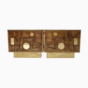 Italian Brutalist Brass and Oak Wood Sideboard from LA Studio