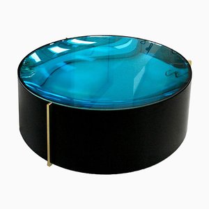 Mid-Century Italian Modern Style Colored Glass Metal and Brass Coffee Table