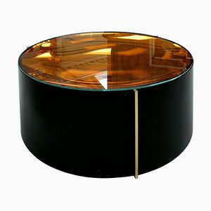 Mid-Century Italian Modern Style Colored Glass Metal and Brass Coffee Table