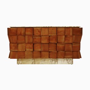 Aparador italiano Mid-Century de mármol Siena y madera de abedul macizo