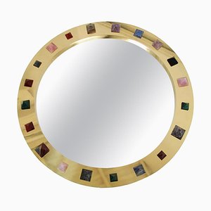 Specchio rotondo moderno in ottone con pietre semipreziose, Spagna