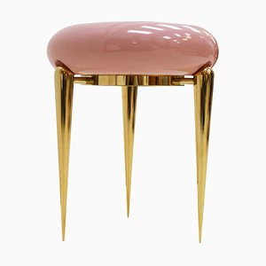 German Pink Lacquered and Brass Coffee Table