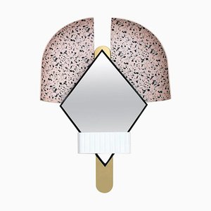 Italian Pink Bonnet Mirror in Gold Metal by Elena Salmistraro