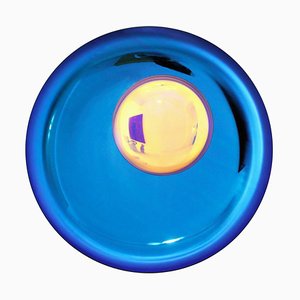 Specchio moderno scultoreo in vetro blu concavo, Francia