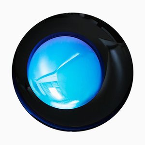 Espejo de cristal negro y azul hecho a mano cóncavo escultural francés