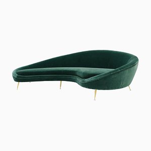 Gebogenes italienisches Sofa aus grünem Baumwollsamt und Messing im Stil von Ico Parisi