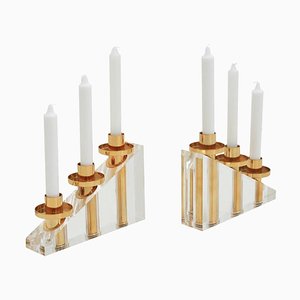 French Brass and Methacrylate Candelabras, Set of 2