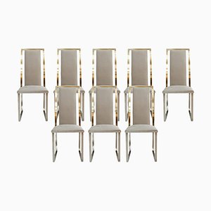 Französische Mid-Century Stühle aus Stahl & Messing von Michel Mangematin, 8 . Set