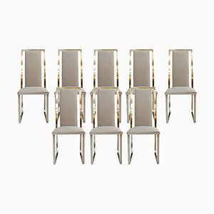 Mid-Century Steel and Brass French Chairs by Michel Mangematin, Set of 8