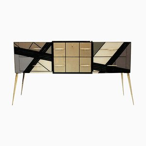 Italienisches Mid-Century Sideboard aus Massivholz & Farbglas