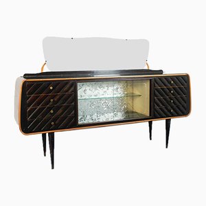 Enfilade Mobile Vintage en Bois Foncé et Verre, 1950s