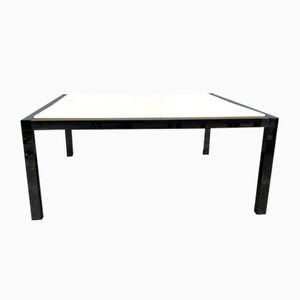 Vintage White and Stainless Parchment Square Coffee Table, 1970s