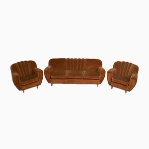 Sofa & Armchairs in Velvet by Guglielmo Ulrich, 1940s, Set of 3